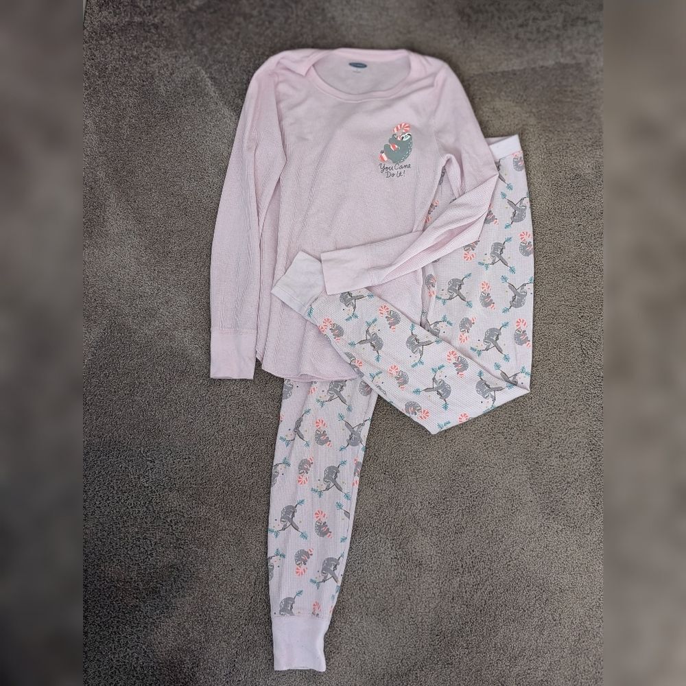 Old Navy Thermal Sloth Pajama Set Women’s Size Small Long Sleeve Top & Pants